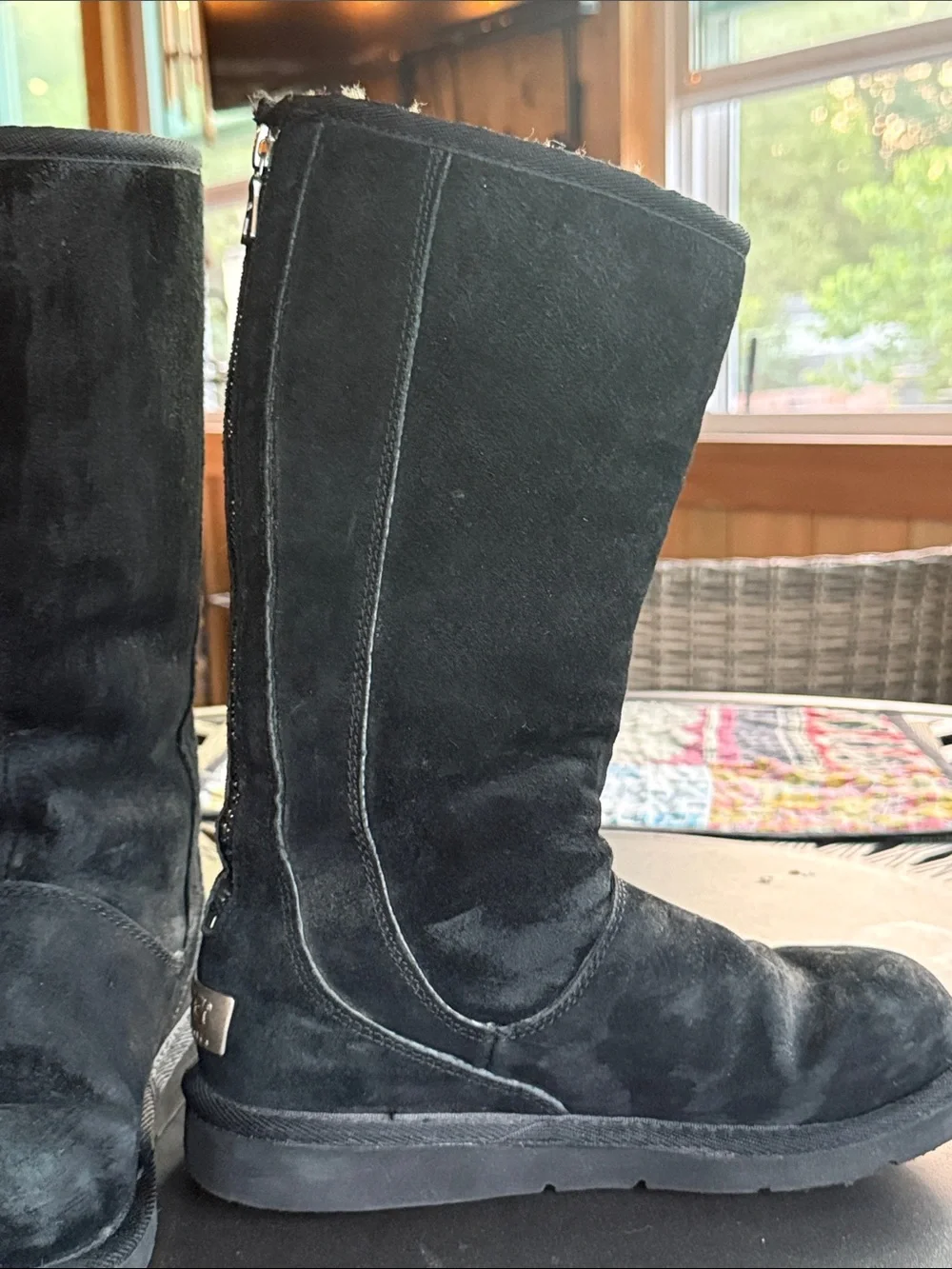 UGG Knightsbridge Black Suede Back-Zip Women's tall shearling Boots